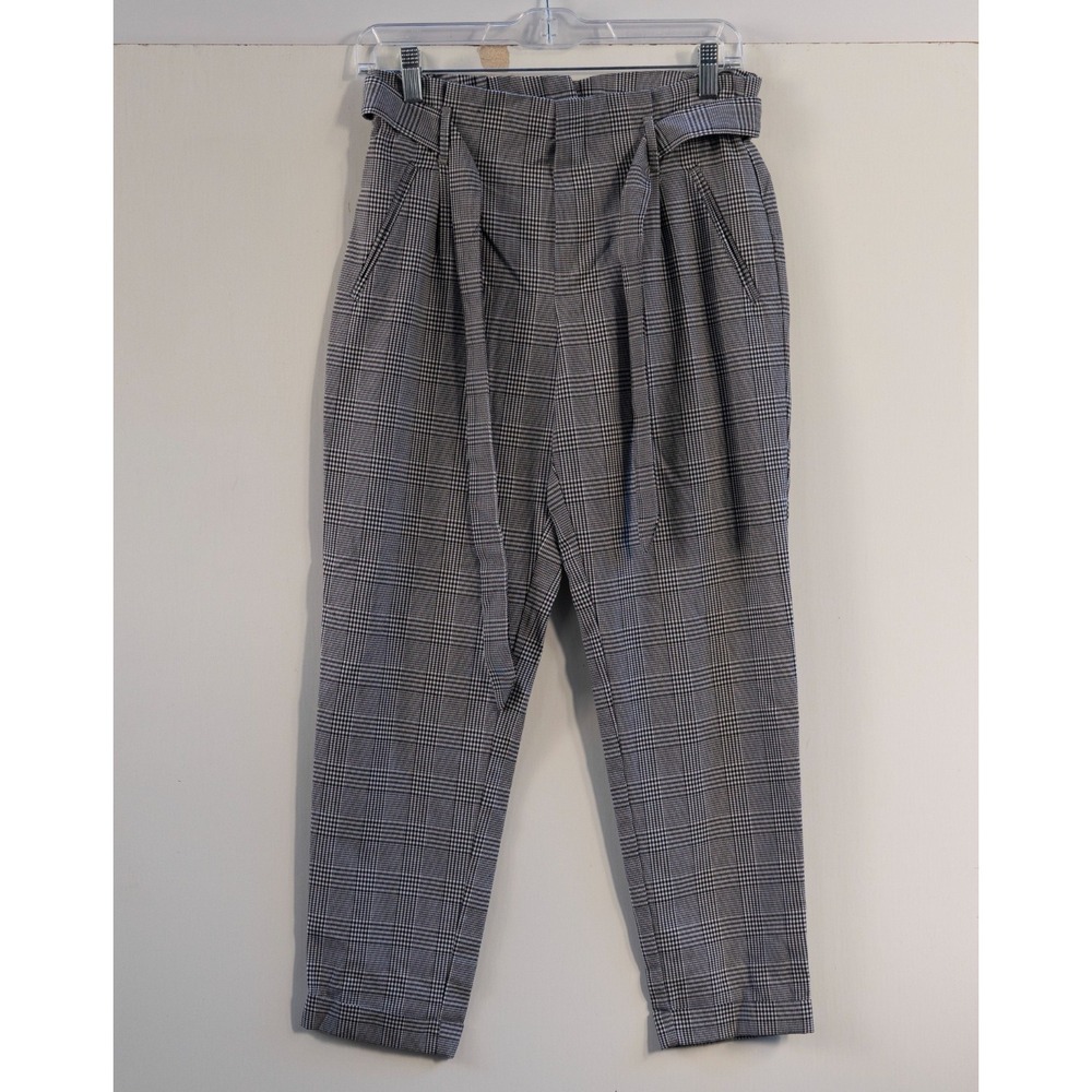 Zara Trafaluc High Rise Plaid Paper Bag Belted Ankle Slim Trousers‎ Size XSmall